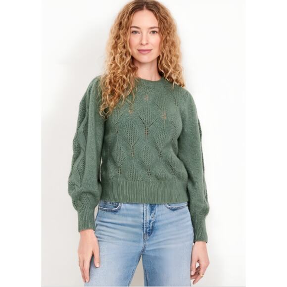 NWT‎ Old Navy Womens Fall Preppy Cozy Wool Blend Pointelle Knit Sweater Size L - Picture 1 of 7